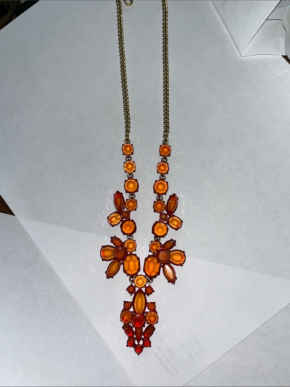 J. Crew Gold-Tone Orange Crystal Bib Necklace